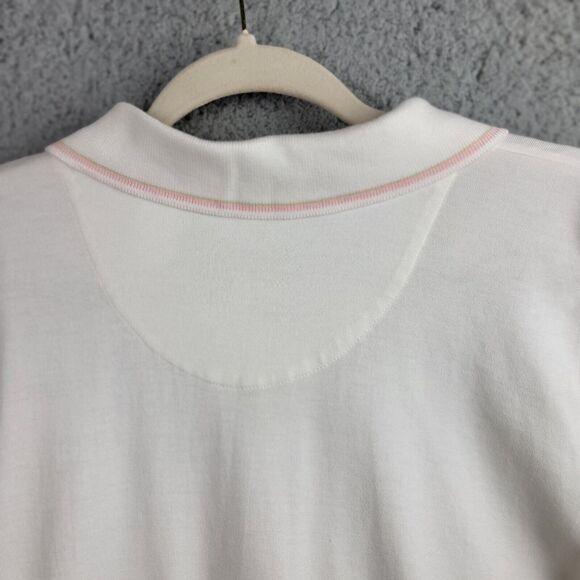 Liz Golf Polo Shirt Womens L Cream Pink Trim Silver Logo Buttons Embroidered - Picture 7 of 13